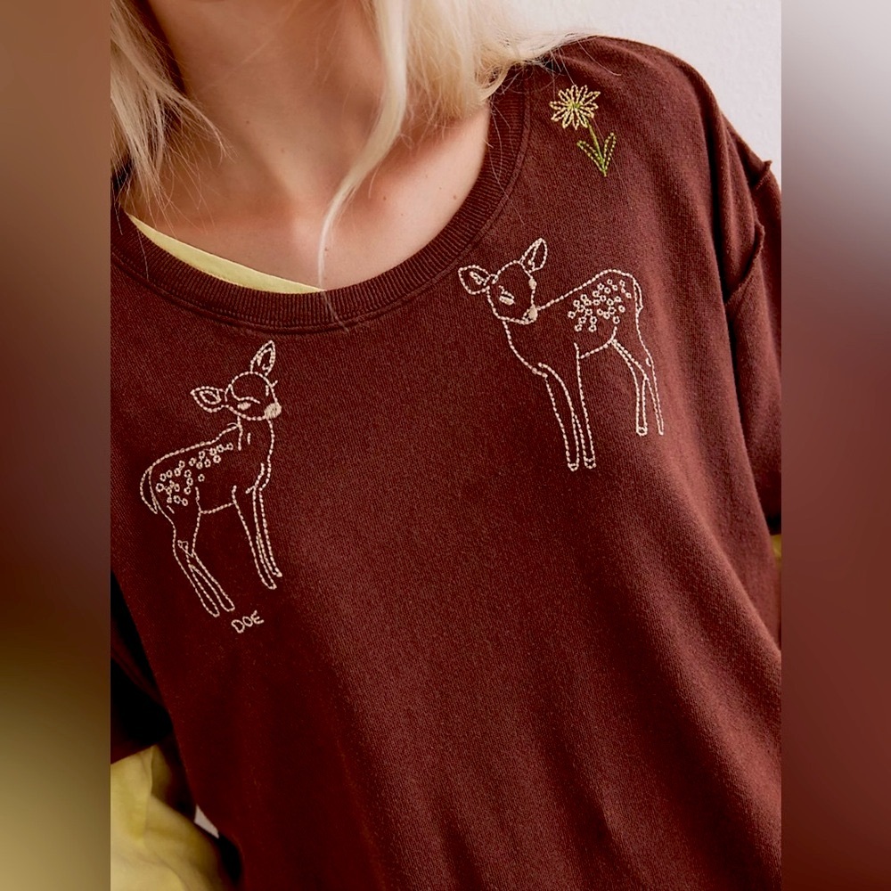 Free People Chocolate Tee with Deer Design